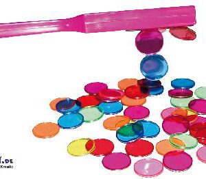 Magnetstab mit Chips 50 farbenfrohe Transparent-Chips mit Metallumrandung - Kisus e.K. - Kinder, Spiel und Spaß