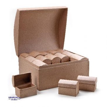 Karton-Schatztruhe 30 in 1 Set 30 Mini-Schatztruhen ... und eine große zum Bemalen und Bekleben - Kisus e.K. - Kinder, Spiel und Spaß - großhandel bastelbedarf für kitas