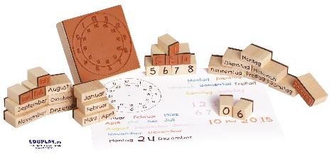 Holzstempel Kalender Uhrzeit, Datum, Wochentage und Monate - Kisus e.K. - Kinder, Spiel und Spaß - großhandel für spielwaren, edukativ