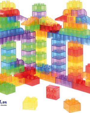 Transparente Bausteine 90-tlg. Transluzente Bauwerke ... können Kinder aus 4 verschiedenen Formen in 6 Farben konstruieren.