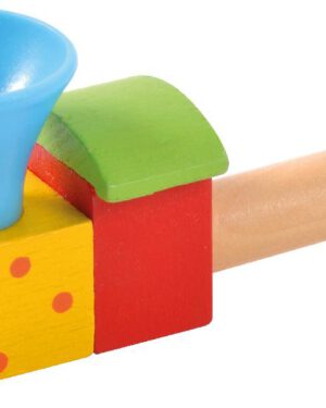 Blasespiel bunt Die Mundmotorik fördern ... Bei leichtem Pusten in die farbenfrohe Lokomotive dreht sich der Ball auf dem Luftstrom, bei stärkerem Pusten schwebt er über dem Schlot, das fördert spielerisch die Mundmotorik und das Sprechen. - Kisus e.K. - Kinder, Spiel und Spaß