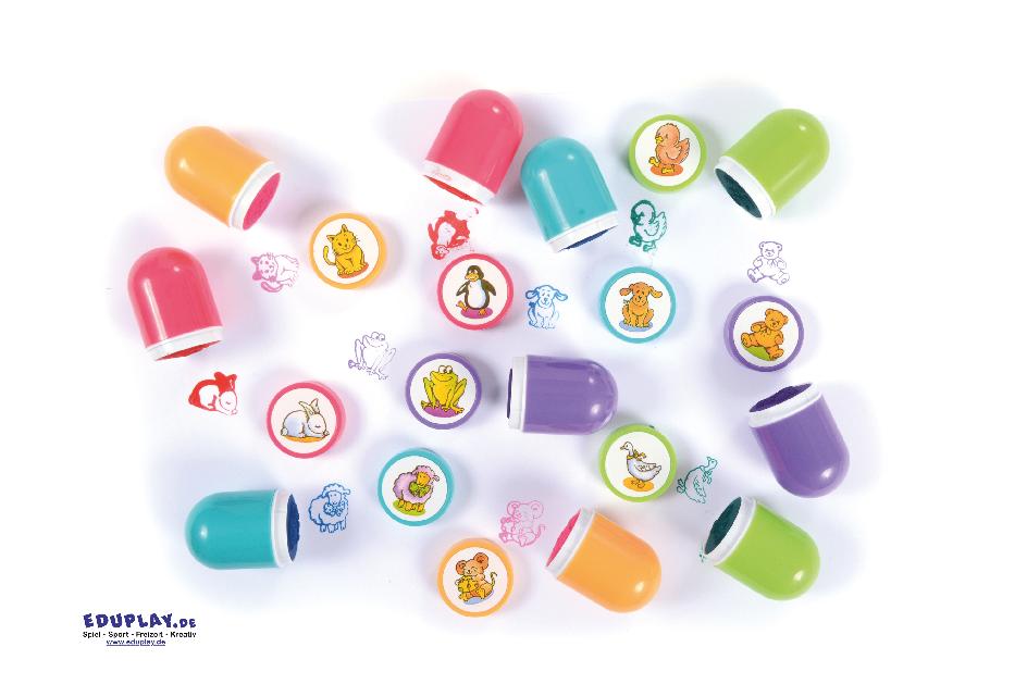 Tierstempel 10 Stück Für Dauerstempler: Stempel und Kissen in Einem ... 10 süße Tiermotiv-Stempel zum Basteln, für Einladungskarten, als Mitgebsel oder kleines Überraschungsgeschenk. - Kisus e.K. - Kinder, Spiel und Spaß