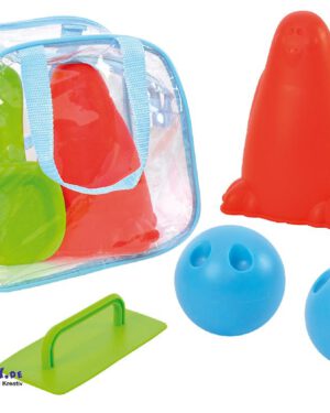Sandbowling Buddeln, bauen, bowlen ... Mit diesem Set haben Sie alles für die Sandbowling-Bahn: Mit Hilfe des Schäufelchens werden die Seehundformen mit Sand gefüllt und als Sandkegel aufgestellt. Die Kelle sorgt für eine ebene Spielfläche. Die Kugeln werden mit Sand oder Wasser gefüllt los geht der Kegelspaß - Kisus e.K. - Kinder, Spiel und spaß - Kindergarten, kita, kiga, kindergartenbedarf, sandkasten