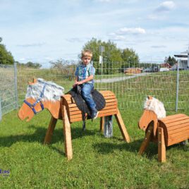 Holzpferd 80 cm lasiert Ausritt bei jedem Wetter ... Stabil, sicher und robust müssen Outdoor-Pferde sein, damit die Kinder lange Freude mit ihnen haben - bei wenig Pflegeaufwand. Auf dem Rücken haben gleich mehrere Reiter Platz. Das Maul ist leicht geöffnet, so können die Kinder die Pferde füttern und auftrensen. Eine kuschelige Mähne und Schweif gehören natürlich dazu. - Kisus e.K. - Kinder, Spiel und spaß
