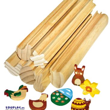 Profilholz Ostern Viel Bastelmaterial ... für Kiga-Gruppen. Figuren zum Dekorieren und Basteln in gewünschter Stärke absägen. Aufgeklebt verschönern sie Geschenkkarten, Blumentöpfe... Auch zum Basteln von Schlüsselanhängern. - Kisus e.K. - Kinder, Spiel und Spaß - osterhase, osterei