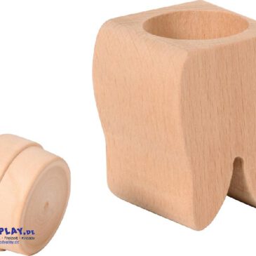 Zahndose Ein Zahn für Zähne ... Unverkennbar lässt die Form der Holzdose auf ihren Inhalt schließen und bewahrt die Milchzähne sicher auf.