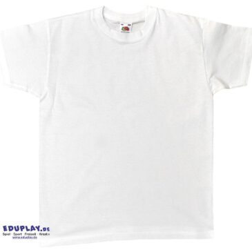 T-Shirt, weiß, Größe: 128 Tolle Bastelaktion für den Kindergeburtstag ... und gleich noch ein Erinnerungsstück daran sind diese weißen Kinder T-Shirts. Mit Batiktechnik, Kartoffeldruck, unseren Sunnysue Stempel-Motiven oder Textilmalfarbe können sie nach Lust und Laune gestaltet werden.