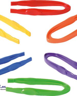 Pinzetten 12er Set Zum achtsamen Aufnehmen und Platzieren ... Kinder dürfen oder möchten nicht alles anfassen. Mit den robusten Pinzetten können beispielsweise Brennnesselblätter abgezupft und in einer Becherlupe abgelegt werden. So bleibt das lästige Kribbeln an den Fingern erspart und zugleich wird die Feinmotorik geschult. Auch für Sortier- und Zählspiele geeignet. Zum besseren Greifen sind die Enden der Pipetten gerillt. Inhalt: 2 x 6 Stück in Gelb, Orange, Grün, Rot, Blau, Violett. - Kisus e.K. - Kinder, Spiel und Spaß - FAch-Großhandel für Kindergarten, KITA, Hort und Schule