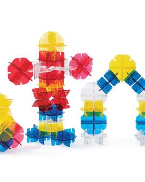 Crystal Spectrum Blocks Bausteine - perfekt für Lichtspiele und sensorische Erfahrungen ... Die Bausteine in Schneeflocken-Form ermöglichen viele Steckverbindungen. Die sechs doppelseitigen Spielkarten liefern dazu inspirierende Ideen. Überlagern sich die transparenten Bausteine, so entstehen tolle Farbmischungen aus Gelb, Rot und Blau. Diese kommen besonders gut auf einer leuchtenden Unterlage zur Geltung. Das Spiel fördert die Hand-Auge-Koordination, Feinmotorik, Kreativität und räumliches Denken.