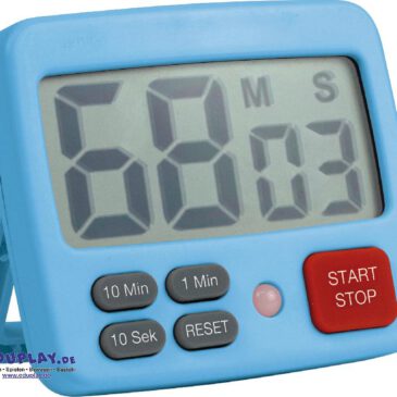 Zeitdauer Uhr digital Zeitdauer-Uhr mit 3+ variablen Fix-Zeiten und Countdown-Funktion Diese Zeitdauer-Uhr mit großem Display verfügt über 3 Tasten für voreingestellten Zeiträume: 10 Sekunden, 1 Minute und 10 Minuten. Durch mehrfaches Drücken sind individuelle Zeitdauern möglich: Wird z.B. die 10 Minuten-Taste zweimal gedrückt, beträgt die Ablauf-Zeit 20 Minuten, drückt man zusätzlich fünfmal die 1 Minuten-Taste, lautet die Endzeit 25 Minuten. Nach Ablauf der Zeit ertönt ein Signalton (ausschaltbar) und ein rotes Blinklicht. Die Zeitüberschreitung wird angezeigt und aufgezeichnet. Zusätzlich verfügt die Uhr über eine sekundengenaue Countdown-Funktion: max. 99 Minuten und 59 Sekunden. Rückseitig: Klapp-Stativ, zwei Haftmagnete und Aufhänge-Öse.