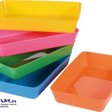 Materialschalen 5er Set XL Schaffen Ordnung und Übersicht Die Materialschalen aus bruchstabilem Kunststoff können Unterrichtsmaterial, Kleinteile, Büromaterial, Bastelsachen, Stifte, Lernspiel-Zubehör und vieles mehr aufnehmen und immer griffbereit zur Verfügung stellen. Sie sind auch prima für Zähl- und Sortierspiele geeignet.