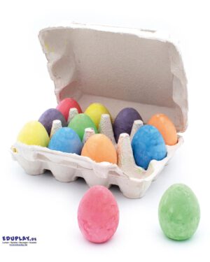 Ostereier-Malkreide 12er Set Kreide in Eierform Die bunten Eier-Malkreiden in 6 fröhlichen Farben liegen toll in der Hand und können aufgrund der Form nicht abbrechen. Material: Kreide, Pappkarton - Kisus e.K. - Kinder, Spiel und Spaß - Fachgroßhandel für Kindergartenaussattung, Spielwaren und Bastelbedarf