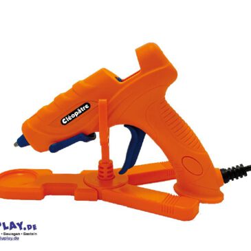Klebepistole Schneller Helfer zum Basteln, Dekorieren und Reparieren Die Heißklebepistole ist ideal zum dauerhaften Verkleben von Holz, Plastik, Schaumstoff, Textilien, Karton, Kacheln, Keramik und auch unförmigen Objekten wie Tannenzapfen, runden Styroporkugeln ... Der Heißkleber kann auch zum Verschließen und Abdichten von Löchern eingesetzt werden oder dort, wo man sonst zum Befestigen bohren müsste. Die zu verklebenden Teile werden nach dem Auftragen innerhalb von 15-20 Sekunden zusammengefügt, nach 30 Sekunden beginnt der Kleber abzubinden und ist - je nach aufgetragener Stärke - innerhalb einer Minute ganz fest. In der Halterung mit Tropfschale ist die Klebepistole stets griffbereit und kann darin nach Gebrauch abkühlen.