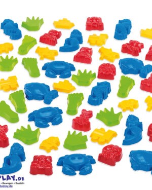 Sandformen 48 Teile Großes, klassisches Sandformen-Set in robuster Qualität Farbenfrohe Hände, Füße, Fahrzeuge, Bauernhof- und Meerestiere ... da findet bestimmt jedes Kind seine Lieblingsmotiv, um den Sand in Form zu bringen.
