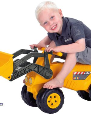 Sitz-Greifbagger Ab zur Sandkastenbaustelle ... Der Greif-Bagger mit Frontlader und Schaufel sorgt für stundenlangen Fahr- und Baggerspaß und ist ideal für größere, offene Sandspielflächen. Die Schaufel lässt sich mit zwei Griffen anheben und absenken.