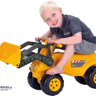 Sitz-Greifbagger Ab zur Sandkastenbaustelle ... Der Greif-Bagger mit Frontlader und Schaufel sorgt für stundenlangen Fahr- und Baggerspaß und ist ideal für größere, offene Sandspielflächen. Die Schaufel lässt sich mit zwei Griffen anheben und absenken.