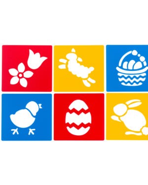 Stencil Ostern Set mit 6 Schablonen zum Thema Ostern ... abwaschbare Kunststoffschablonen (Lamm, Blumen, Küken, Ei, Kaninchen und Osternest).