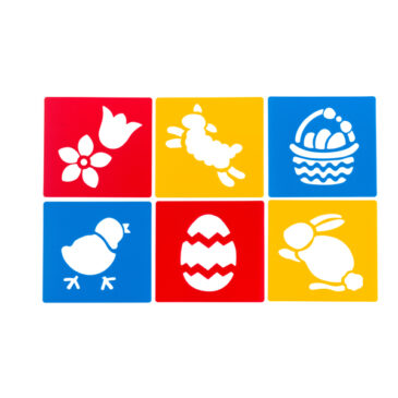 Stencil Ostern Set mit 6 Schablonen zum Thema Ostern ... abwaschbare Kunststoffschablonen (Lamm, Blumen, Küken, Ei, Kaninchen und Osternest).