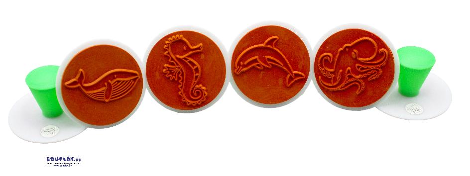 Meerestierstempel 6er Set Diese Tiere können alle schwimmen ... Stempelbild-Idee: Lebensraum Meer - welches der Tiere lebt auf der Südhalbkugel? Welche lieben warmes Gewässer?