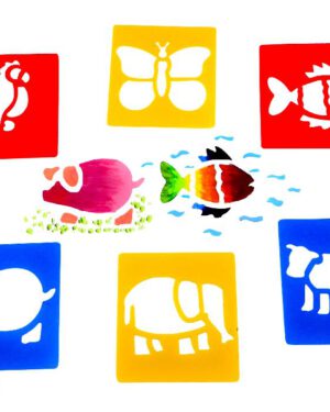 Stencil Tiere 6er-Set mit Tiermotiven ... abwaschbare Kunststoffschablonen (Fisch, Schmetterling, Kuh, Elefant, Schwein und Papagei). Ideal für die Verwendung mit Farben, Buntstiften, Bleistiften und Filzstiften. Aus robustem Kunststoff, leicht abwaschbar und immer wieder verwendbar. Diese farbenfrohen Kunststoffschablonen sind für den Gebrauch durch Kinder gedacht. Sie fördern die Kreativität und die Koordinationsfähigkeit zwischen Hand und Auge. Kisus e.K. - Kinder, Spiel und Spaß