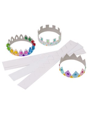 Papierkronen 12er Set 12 Kronen aus weißem Karton ... in 6 verschiedenen Designs. Sie werden flach verpackt geliefert und können so an verschiedene Kopfgrößen angepasst werden. Ideal für Collagen, Dekoration und Schulprojekte. Die Kronen aus Pappe können mit Buntstiften, Filzstiften, Farbe und anderen Dekorationsmaterialien auf unterschiedlichste Weise verziert werden. Ideal für Verkleidungen und fantasievolle Spiele.