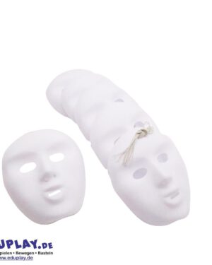 Kindergesichtsmasken 6er Set 6er-Pack ... einfarbig weiße Kinder-Vollgesichtsmasken. Enthält 6 Gummibänder mit einer Länge von ca. 34 cm. Diese Masken sind für Kinder gedacht und können mit viel Glitzer, Federn und Pailletten verziert werden. Die Masken können auch mit Filzstiften, Farbe oder Buntstiften bemalt werden. Sie eignen sich für Verkleidungen und fantasievolle Rollenspiele.