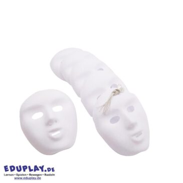 Kindergesichtsmasken 6er Set 6er-Pack ... einfarbig weiße Kinder-Vollgesichtsmasken. Enthält 6 Gummibänder mit einer Länge von ca. 34 cm. Diese Masken sind für Kinder gedacht und können mit viel Glitzer, Federn und Pailletten verziert werden. Die Masken können auch mit Filzstiften, Farbe oder Buntstiften bemalt werden. Sie eignen sich für Verkleidungen und fantasievolle Rollenspiele.