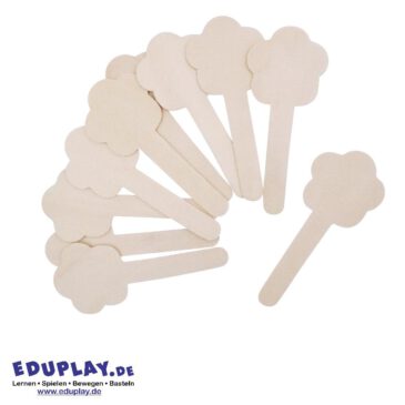 Blumen Holzbastelstäbchen 10er Set 10 blumenförmige Holzstäbchen zum Basteln ... für die Verwendung durch Kinder konzipiert und perfekt für Kunst- und Bastelaktivitäten. Dekoriere mit Buntstiften, Filzstiften, Farbe, Glitter, kleinen Pompons, Pailletten und anderen Bastelmaterialien. Ideal für die Herstellung von Lesezeichen, Namensschildern, Geschenkanhängern und Platzdeckchen, wobei die Kreativität und Fantasie der Kinder gefördert wird. Kisus e.K. - Kinder, Spiel und Spaß - Großhandel für Bastelbedarf - bastelstäbchen holz ideen