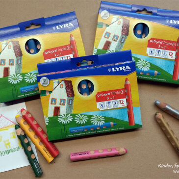 LYRA Groove Triple One - Drei Stifte in Einem: Aquarellstift, Farbstift und Wachsmalkreide. Hohe Farbbrillanz und weicher Abstrich. Außergewöhnliche Deckkraft. Wasservermalbar. Geschlossenes Stiftende. 12 cm lang, mit extra dicker Mine Ø 10 mm und ergonomisch dreiflächig. Natürliche Griffzone ohne Verwendung zusätzlicher Materialien. Rutschfeste Griffmulden für Daumen, Zeige- und Mittelfinger im Versatz, zur Unterstützung der optimalen Schreibhaltung – auch nach dem Spitzen. Für Links- und Rechtshänder. - Kisus e.K. - Kinder, Spiel und Spaß - Fach-Großhandel für Bastelbedarf - Foto: Florian Schmilinsky