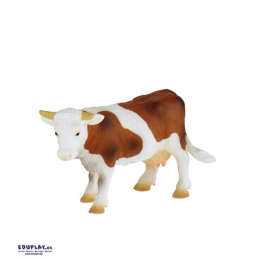 Kuh braun/weiss Spielfigur Das weibliche Hausrind nennt man Kuh ... Die Kühe sind Herdentiere und leben im Sommer im Freien. Sie fressen und verdauen fast den ganzen Tag. Den Winter verbringen sie im warmen Stall, wo sie mit Heu und Getreide gefüttert werden. Kühe fressen am Tag mehr als 50 kg Gras und können bis zu 180 l Wasser trinken. Deshalb können sie auch bis zu 30 l Milch am Tag geben, d.h. sie werden jeden Tag bis zu zweimal gemolken. Die Kuh gibt Milch um ihr Kälbchen zu säugen. Kuhmilch ist sehr nahrhaft und die Kälber wachsen schnell heran. Die PVC-freie Spielfigur ist naturgetreu von Hand bemalt. Mit dem Gütesiegel SPIEL GUT ausgezeichnet