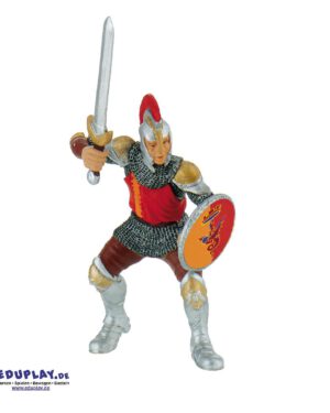 Schwertkämpfer rot Spielfigur Das Mittelalter übt seit jeher eine große Faszination aus ... Besonders für Jungen bietet die Epoche viele Möglichkeiten für fantasievolle Rollenspiele. So können Ritterturniere oder auch große Schlachten nachgespielt werden. Die detailgetreue Spielfigur ist liebevoll von Hand bemalt und aus PVC-freiem Grundmaterial gefertigt.