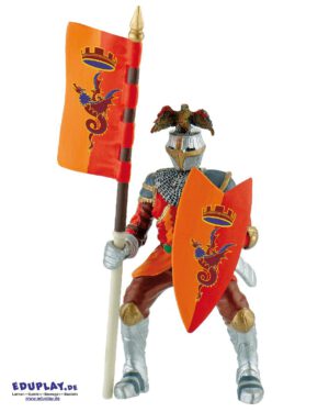 Turnierritter rot Spielfigur Das Mittelalter übt seit jeher eine große Faszination aus ... Besonders für Jungen bietet die Epoche viele Möglichkeiten für fantasievolle Rollenspiele. So können Ritterturniere oder auch große Schlachten nachgespielt werden. Die detailgetreue Spielfigur ist liebevoll von Hand bemalt und aus PVC-freiem Grundmaterial gefertigt. Der hier dargestellte Ritter ist bereit für seinen Kampf. Er trägt eine rote Rüstung und hat in der einen Hand sein Schild und trägt in der anderen stolz die eigene Fahne. Material: TPE Maße: 8,2 x 4,3 x 12,5 cm Ab 3 Jahre