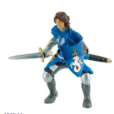 Prinz mit Schwert blau Spielfigur Das Mittelalter übt seit jeher eine große Faszination aus ... Besonders für Jungen bietet die Epoche viele Möglichkeiten für fantasievolle Rollenspiele. So können Ritterturniere oder auch große Schlachten nachgespielt werden. Die detailgetreue Spielfigur ist liebevoll von Hand bemalt und aus PVC-freiem Grundmaterial gefertigt. Der hier dargestellte Prinz ist bereit für seinen Kampf. Er trägt eine blaue Rüstung ohne Helm und hat in der einen Hand sein Schild und in der anderen sein Schwert. Die Figur ist so modelliert, dass der Ritter sowohl auf dem Feld als auch hoch zu Ross um seine Ehre kämpfen kann.
