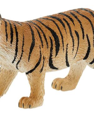 Tiger Spielfigur Die Tiger sind Einzelgänger ... Das Männchen und Weibchen leben voneinander getrennt. Nur zur Paarungszeit treffen sie sich. 100 Tage ist das Kind im Bauch der Mutter. Die ersten 5-6 Wochen wird das Kleine mit Muttermilch versorgt. Danach füttert die Mutter sie mit Jagdbeute. Außerdem sind Tiger sehr faul. Selbst wenn sie auf Jagd gehen, hetzen sie ihrer Beute nicht hinterher. Sie setzen ihr Gehirn ein und verstecken sich am Flussufer, denn dorthin müssen die Tiere kommen um zu trinken. Die PVC-freie Spielfigur ist naturgetreu von Hand bemalt. Mit dem Gütesiegel SPIEL GUT ausgezeichnet.