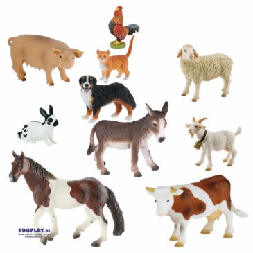 Bauernhof Spielfiguren 10er Set Natur- und detailgetreue Spielfiguren ... Für Rollenspiele, Märchenstunden, Tiergeschichten ... die hochwertig verarbeiteten Figuren sorgen für Spielspaß, regen die Fantasie an, fördern das Sprechen und soziale Kompetenzen.