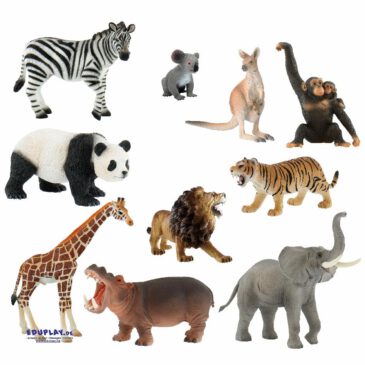 Zoo Spielfiguren 10er Set Natur- und detailgetreue Spielfiguren ... Für Rollenspiele, Märchenstunden, Tiergeschichten ... die hochwertig verarbeiteten Figuren sorgen für Spielspaß, regen die Fantasie an, fördern das Sprechen und soziale Kompetenzen. Reinigung: mit feuchtem Tuch von Hand.
