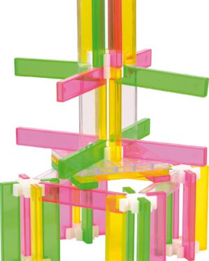 Octa Transparentbausteine 220 Teile Zum Stapeln und Bauen ... Die einzelnen Bausteine können zu Türmen, Pyramiden und anderen Bauwerken gestapelt oder mit den achteckigen Formen zu festen Objekten verbunden werden. Das transparente Material animiert zum Experimentieren mit Farbüberlagerungen - interessant auch auf einem LED-Panel. Inhalt: 200 Steine in transparent, grün, gelb und pink, 20 Verbinder.