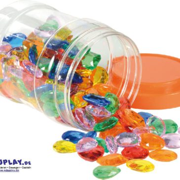 Acryl Juwelen 144 Stück Magisch glitzernde Acryl Juwelen ... Die geschliffenen Oberflächen lassen die Steine in sechs verschiedenen Farben und Formen im Licht wunderschön funkeln. Für fantasievolles Spielen, Förderung des Tastsinns, für kreative Bastelarbeiten, zum Sortieren nach Form oder Farbe und für Zählspiele. Inkl. Schraubdose zur Aufbewahrung.