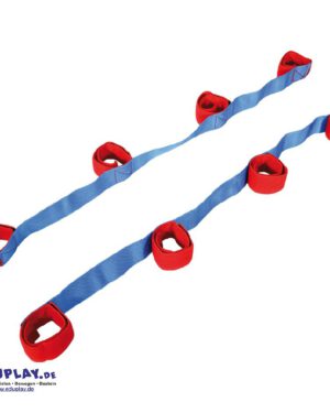 Koordinations-Beinschlaufen Zu viert im Gleichschritt ... Dank Klettband wird das Anlegen der Beinschlaufen bereits zum Kinderspiel und es sorgt für optimalen Sitz. Im Team trainieren die Kids nun ihre Koordination, um gemeinsam vorwärts zu kommen. Dabei werden auch Gleichgewichtssinn, Kommunikation und das soziale Miteinander gefördert. In einem kleinen Wettlauf können sich mehrere Teams gegenseitig motivieren, ihre Fähigkeiten zu verbessern.
