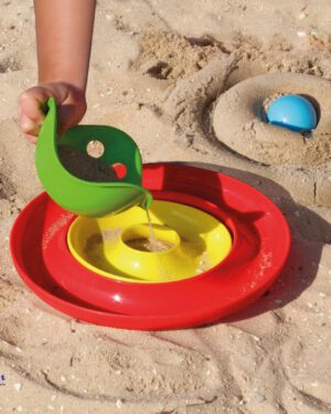 Nello Rollen, balancieren, bauen ... Nello bietet unendlich viele Spielmöglichkeiten für drinnen und draußen: Es ist ein Farbpuzzle, ein Nest, eine Murmelbahn, eine schwimmende Insel und ein Sandspielzeug. Die Ringe könne gerollt, gedreht und geschwenkt, geworfen und gefangen werden. Inhalt: 3-teiliges Set in den Farben Rot, Gelb, Blau (Farbkombi nach Lagervorrat).