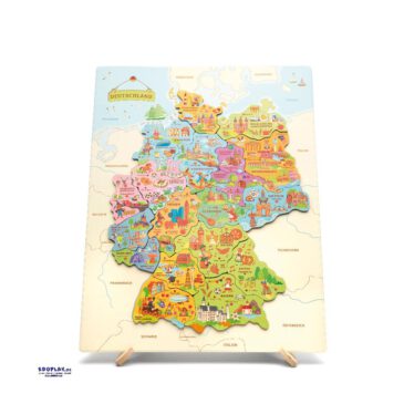 Magnetpuzzle Landkarte Deutschland Spielend Deutschland entdecken ... Mit diesem Magnetpuzzle erkunden Kinder die Bundesländer Deutschlands. Farbenfrohe Illustrationen zeigen landestypische Traditionen, Bauwerke, Tiere, Speisen, Musikinstrumente und Freizeitbeschäftigungen. Zusätzlich sind die Hauptstädte markiert, um geografisches Wissen zu vertiefen. Beim Puzzlen der Karte trainieren Kinder nicht nur ihre Feinmotorik und ihr räumliches Denken, sondern erweitern auch ihr Wissen über die Vielfalt Deutschlands. - Kisus e.K. - Kinder, Spiel und Spaß - Fachgroßhandel für Kindergarten, Kita, Krippe, Hort und Schule - edukatives Spielzeug