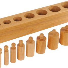 Montessori Block mit Zylindern Set 2 Fördern Feinmotorik, Wahrnehmung und logisches Denken ... Die Montessori-Zylinderblöcke und das 4er-Set der farbigen Zylinder sind hochwertige Materialien zur Förderung der Feinmotorik, visuellen Wahrnehmung und logisch-mathematischen Kompetenzen von Kindern. Sie ermöglichen es, Unterschiede in Höhe, Breite und Volumen wahrzunehmen, fördern die Auge-Hand-Koordination und bereiten Kinder indirekt auf das Schreiben vor. Die Zylinder bieten durch die klare Selbstkontrolle eine autonome und spielerische Lernerfahrung. Diese Sets lassen sich einzeln oder im Zusammenspiel einsetzen, um Kindern eine umfassende, sensorische Lernerfahrung zu bieten. Hier wird das Konzept dick-dünn durch Zylinder mit abnehmendem Durchmesser bei gleichbleibender Höhe vermittelt. Das Set schult gezielt die visuelle Wahrnehmung von Breitenunterschieden.