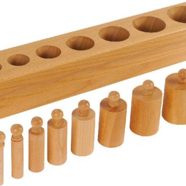 Montessori Block mit Zylindern Set 2 Fördern Feinmotorik, Wahrnehmung und logisches Denken ... Die Montessori-Zylinderblöcke und das 4er-Set der farbigen Zylinder sind hochwertige Materialien zur Förderung der Feinmotorik, visuellen Wahrnehmung und logisch-mathematischen Kompetenzen von Kindern. Sie ermöglichen es, Unterschiede in Höhe, Breite und Volumen wahrzunehmen, fördern die Auge-Hand-Koordination und bereiten Kinder indirekt auf das Schreiben vor. Die Zylinder bieten durch die klare Selbstkontrolle eine autonome und spielerische Lernerfahrung. Diese Sets lassen sich einzeln oder im Zusammenspiel einsetzen, um Kindern eine umfassende, sensorische Lernerfahrung zu bieten. Hier wird das Konzept dick-dünn durch Zylinder mit abnehmendem Durchmesser bei gleichbleibender Höhe vermittelt. Das Set schult gezielt die visuelle Wahrnehmung von Breitenunterschieden.