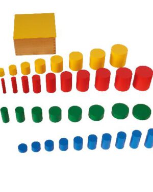 Montessori Farbige Zylinder Fördern Feinmotorik, Wahrnehmung und logisches Denken ... Die Montessori-Zylinderblöcke und das 4er-Set der farbigen Zylinder sind hochwertige Materialien zur Förderung der Feinmotorik, visuellen Wahrnehmung und logisch-mathematischen Kompetenzen von Kindern. Sie ermöglichen es, Unterschiede in Höhe, Breite und Volumen wahrzunehmen, fördern die Auge-Hand-Koordination und bereiten Kinder indirekt auf das Schreiben vor. Die Zylinder bieten durch die klare Selbstkontrolle eine autonome und spielerische Lernerfahrung. Diese Sets lassen sich einzeln oder im Zusammenspiel einsetzen, um Kindern eine umfassende, sensorische Lernerfahrung zu bieten. Dieses Set ergänzt die Zylinderblöcke durch die Einführung von Farben und neuen Dimensionen. Die vier Boxen (Gelb, Rot, Blau und Grün) ermöglichen zusätzlich Übungen zur Farbdifferenzierung und -kombination. Jede Box enthält Zylinder, die spezifische Variationen von Höhe und Durchmesser aufweisen, wodurch weitere visuelle und logisch-mathematische Fähigkeiten gefördert werden.