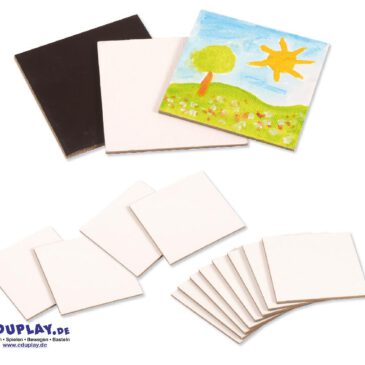 Magnet Leinwandquadrate klein 12er Set Namensschilder, Symbole, Gedächtnisspiel, Geschenke ... Mit unseren Leinwandherzen und -quadraten können Kinder ihre eigene Welt in Farben und Formen gestalten. Auf der grundierten Oberfläche mit Leinenstruktur haften flüssige Farben besonders gut. Die magnetische Rückseite haftet auf Whiteboards und Stahloberflächen. Ideal für jede Bastelrunde!