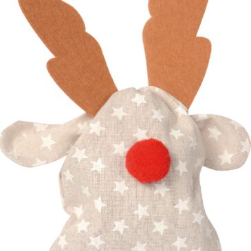 Weihnachtstüte Rentier Ohren verknoten und fertig ... Nikolaus-, Wichtel- und Weihnachtsgeschenke sind im Nu hübsch verpackt im naturfarbenem Beutelchen mit weißem Sternenmuster und braunem Geweih aus Filz. Der Hingucker ist die süße rote Nase. Die Ohren lassen sich einfach verknoten, um den Beutel zu verschließen. Lieferung ohne Inhalt.