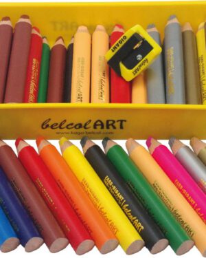belcolART Farb Gigant 3in1 4 x 12 Farben Buntstift, Aquarellstift und Wachsmalkreide in einem ... Der belcolART 3 in 1 FARB GIGANT vereint Holzbuntstift, Aquarellmaler und Wachsmaler in einem Stift. Der dreikantige Farb Gigant hat eine besonders weiche, bruchfeste und extra dicke Mine: 10 mm. Die Farben in Premium-Qualität haben eine hohe Farbbrillanz und einen weichen Farbabstrich. Damit zaubern Kinder farbkräftige, leuchtende Bilder auf Papier, Pappe, Karton, Holz, u.v.m. Die Farben sind mit Wasser vermalbar. Die Dreikantstifte sind lackiert. 12 Farben, in der praktischen Stiftebox mit Spitzer. Farben: grün, hellblau, blau, pink, hautfarbig, rot, orange, gelb, braun, schwarz, silber, gold.