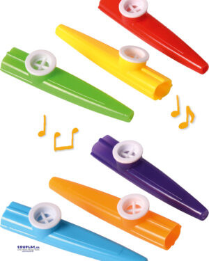 Kazoo 6er Set Das Instrument für die Hosentasche ... Summen, singen oder sprechen durch das Kazoo wird zum riesen Spaß. Die in Schwingung gesetzte Membran verändert den Ton der eigenen Stimme und lässt ihn sonderbar trötend klingen.